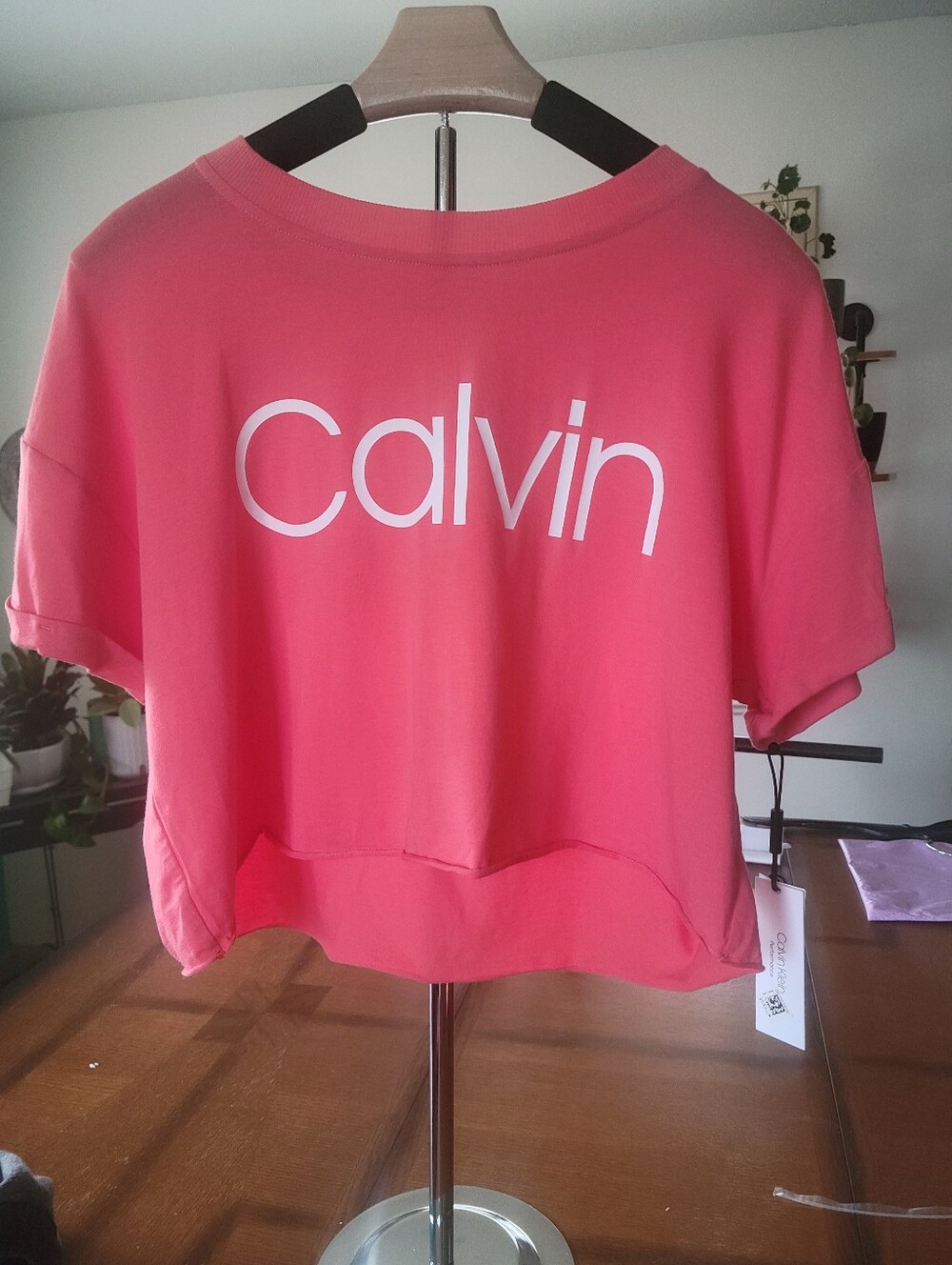 Calvin Klein Coral Pink Cropped Logo Performance Tee
